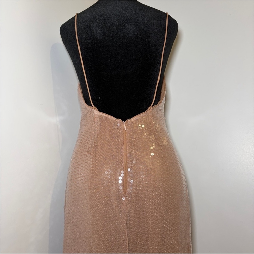 Reformation x Camille Rowe Bevelyn Dress Scoop Neck Midi Sequin Slip Size 6 Nude - Picture 9 of 14